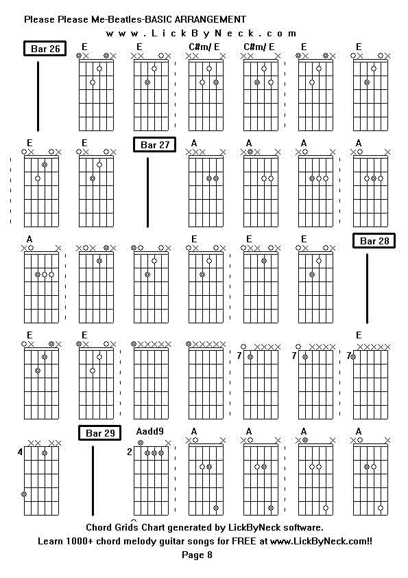 Chord Grids Chart of chord melody fingerstyle guitar song-Please Please Me-Beatles-BASIC ARRANGEMENT,generated by LickByNeck software.